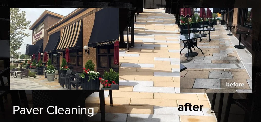 Commercial restaurant pavers before and after cleaning