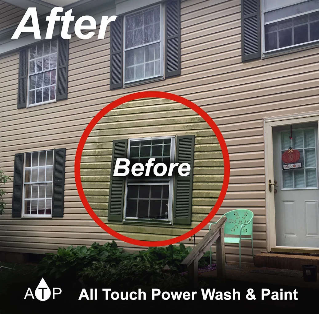 Tan siding after washing with before inset